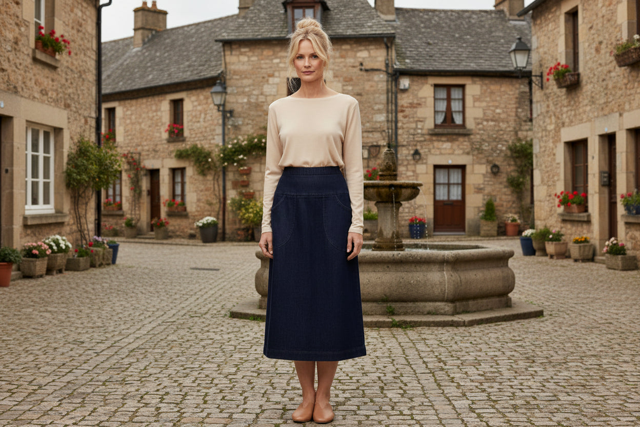 Tiered Khaki Skirt with Pockets