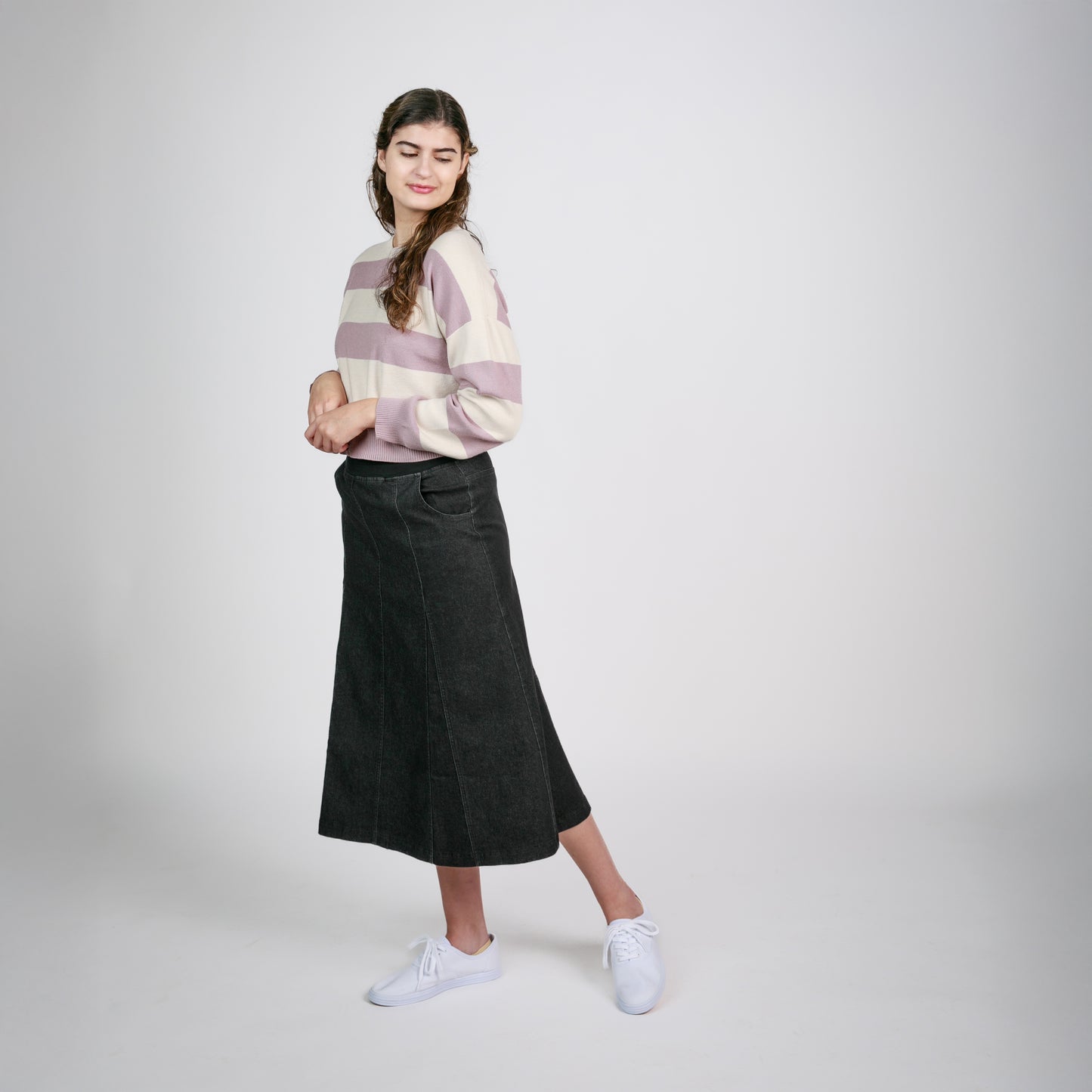 Godet Black Denim  Skirt