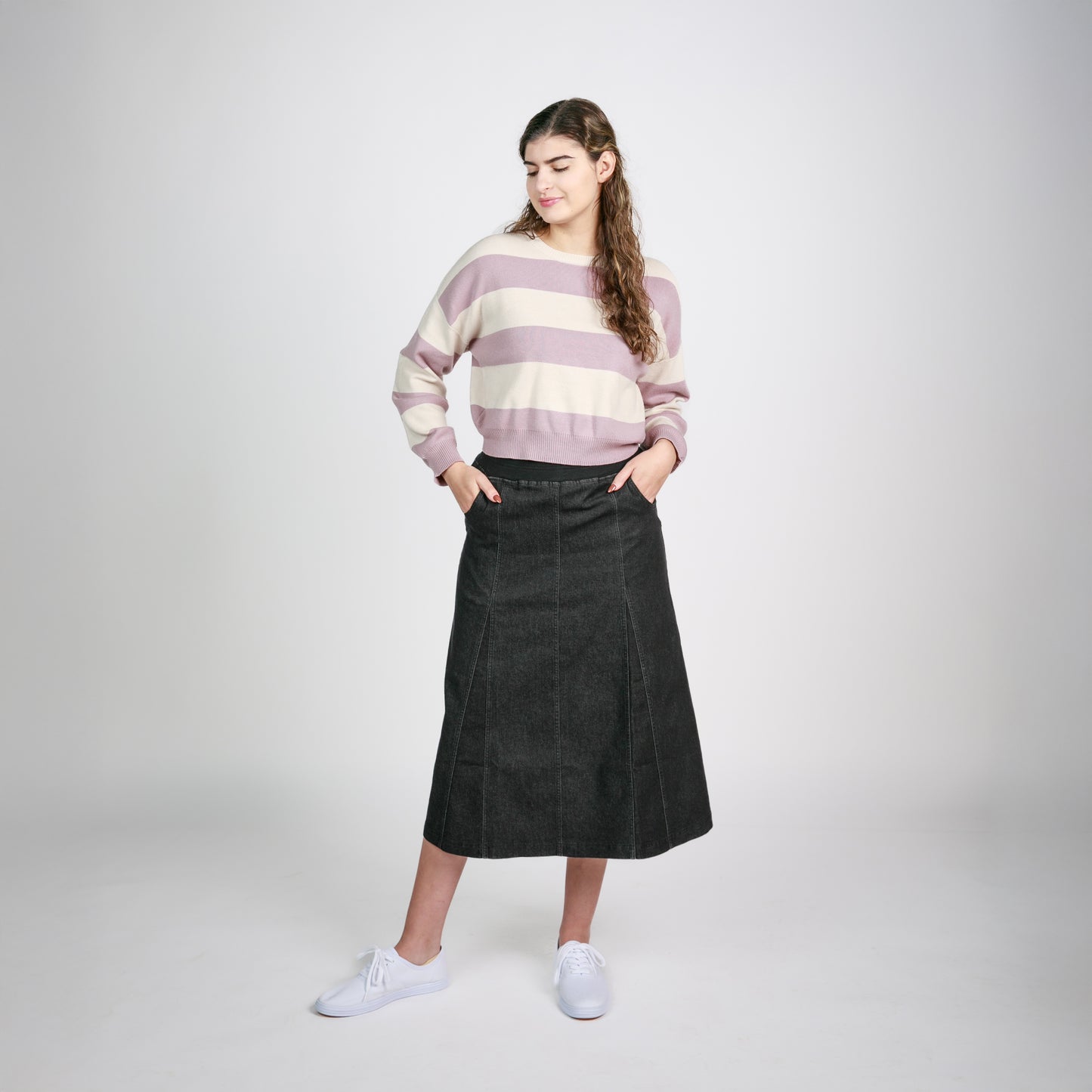 Godet Black Denim  Skirt