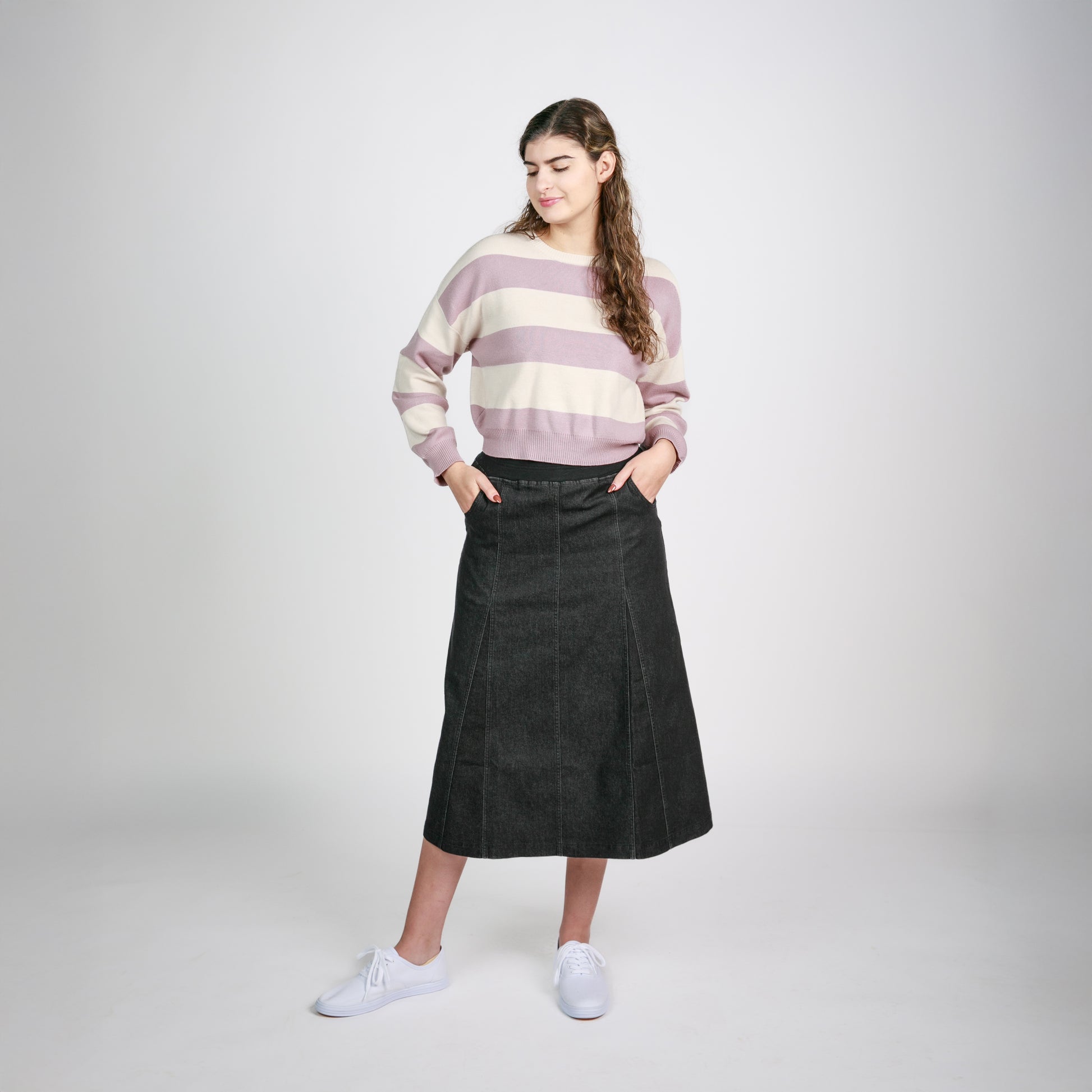 Godet Black Denim  Skirt