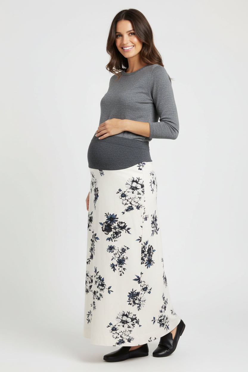 Maternity A-line Floral White & Black Skirt M / 33