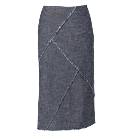 Patched & Fringed Skirt Gray-Blue