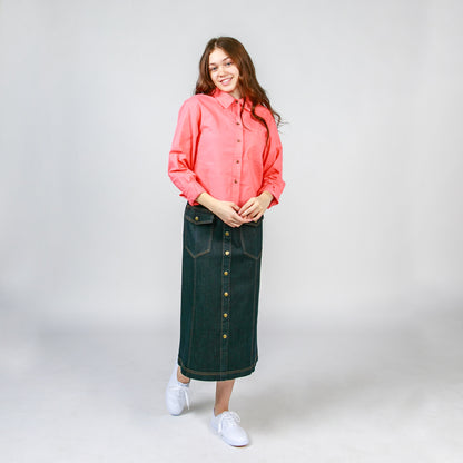 Buttons & Pocket Denim Skirt