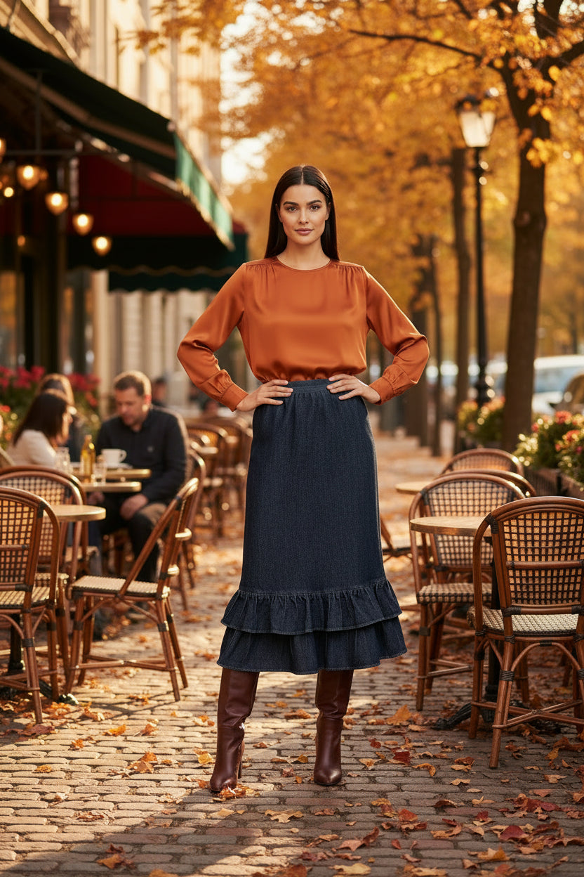 Double Ruffle Skirt Denim Blue