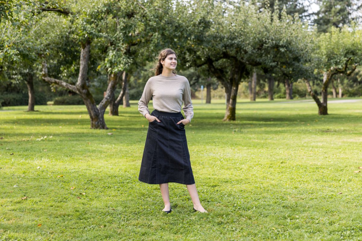 Godet Black Denim  Skirt