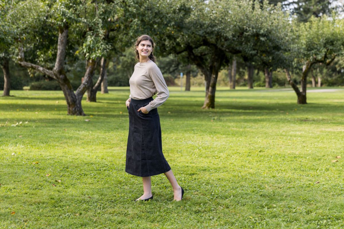 Godet Black Denim  Skirt