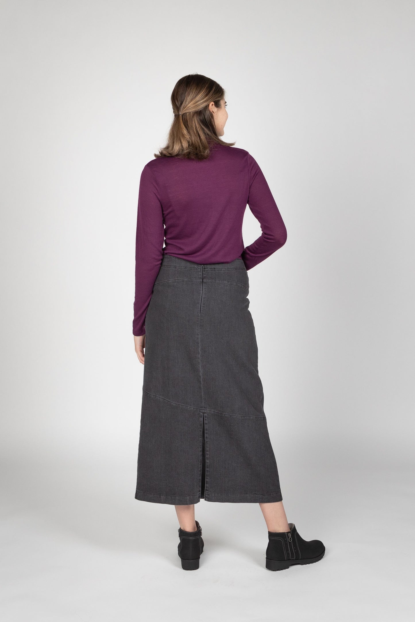 Popcorn - Long Black Denim Skirt
