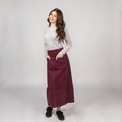 Double Pocket Purple Corduroy Skirt