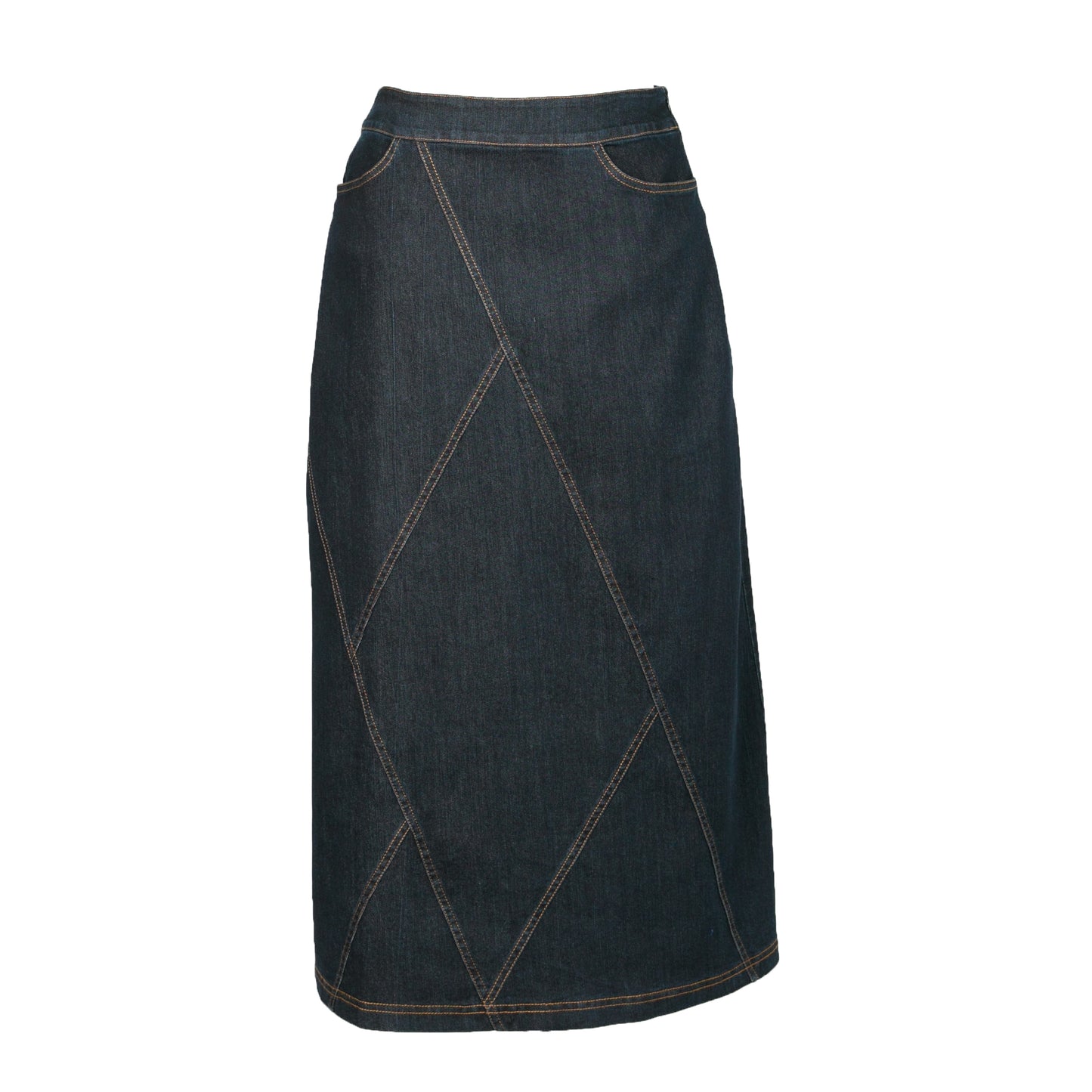 Diamond Seams Dark Denim Skirt