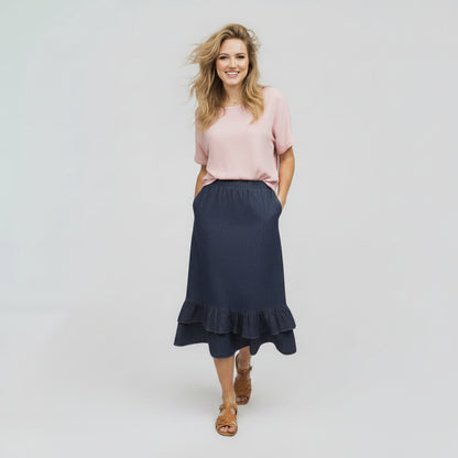 Double Ruffle Skirt Denim Blue