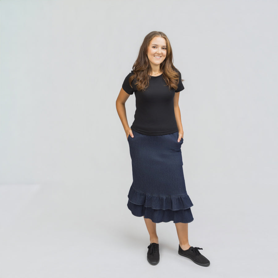 Double Ruffle Skirt Denim Blue