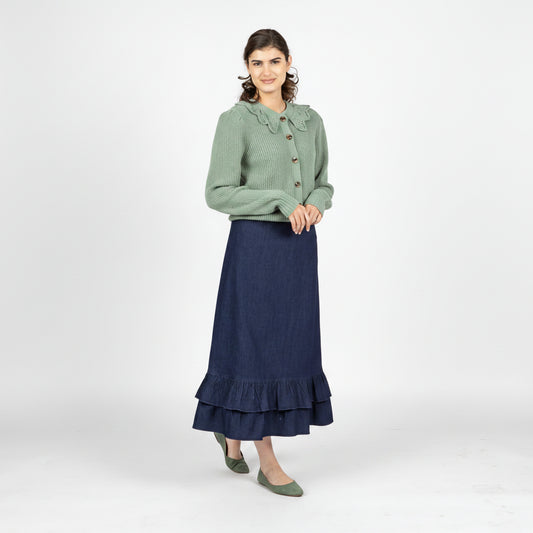 Double Ruffle Skirt Denim Blue
