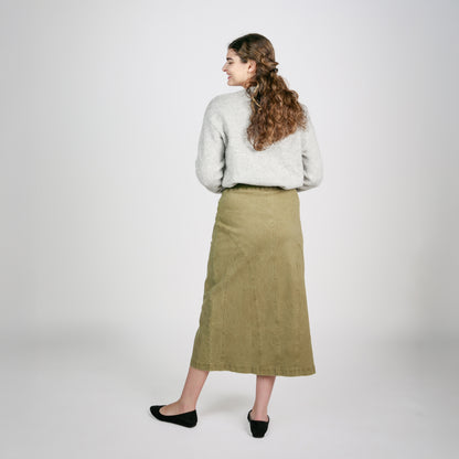 Ivy Distressed Martini Olive Denim Skirt