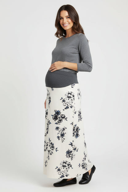 Maternity Skirt A-line Floral White & Black