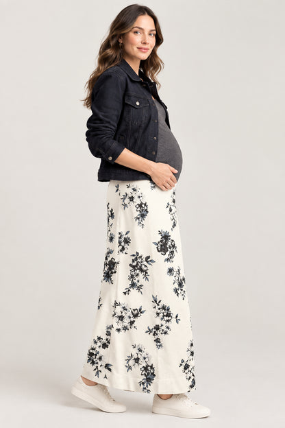 Maternity Skirt A-line Floral White & Black