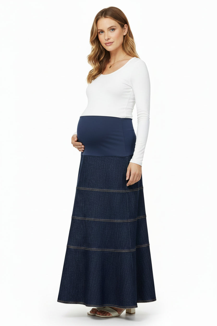 Maternity Skirt Tiered Denim