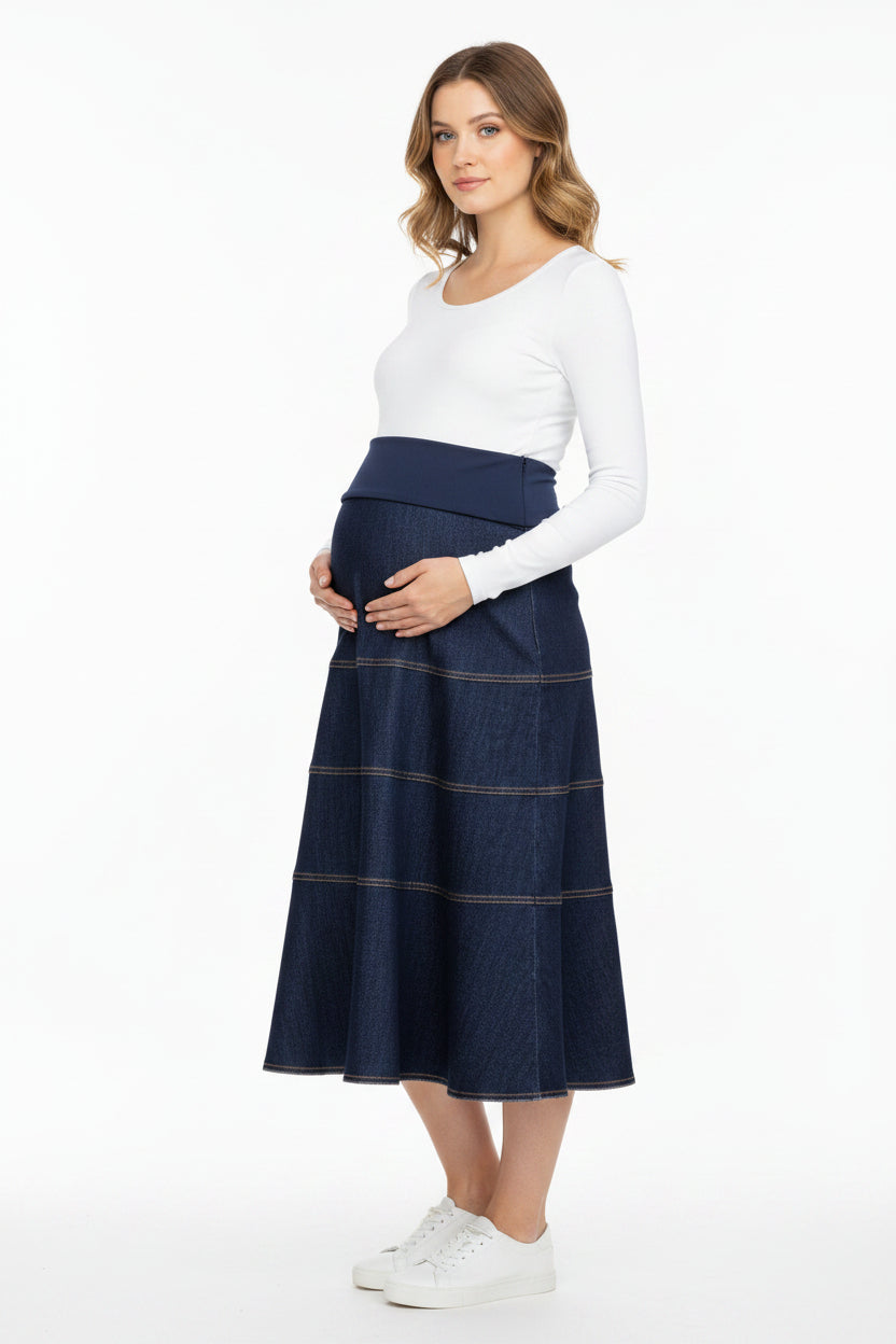 Maternity Skirt Tiered Denim