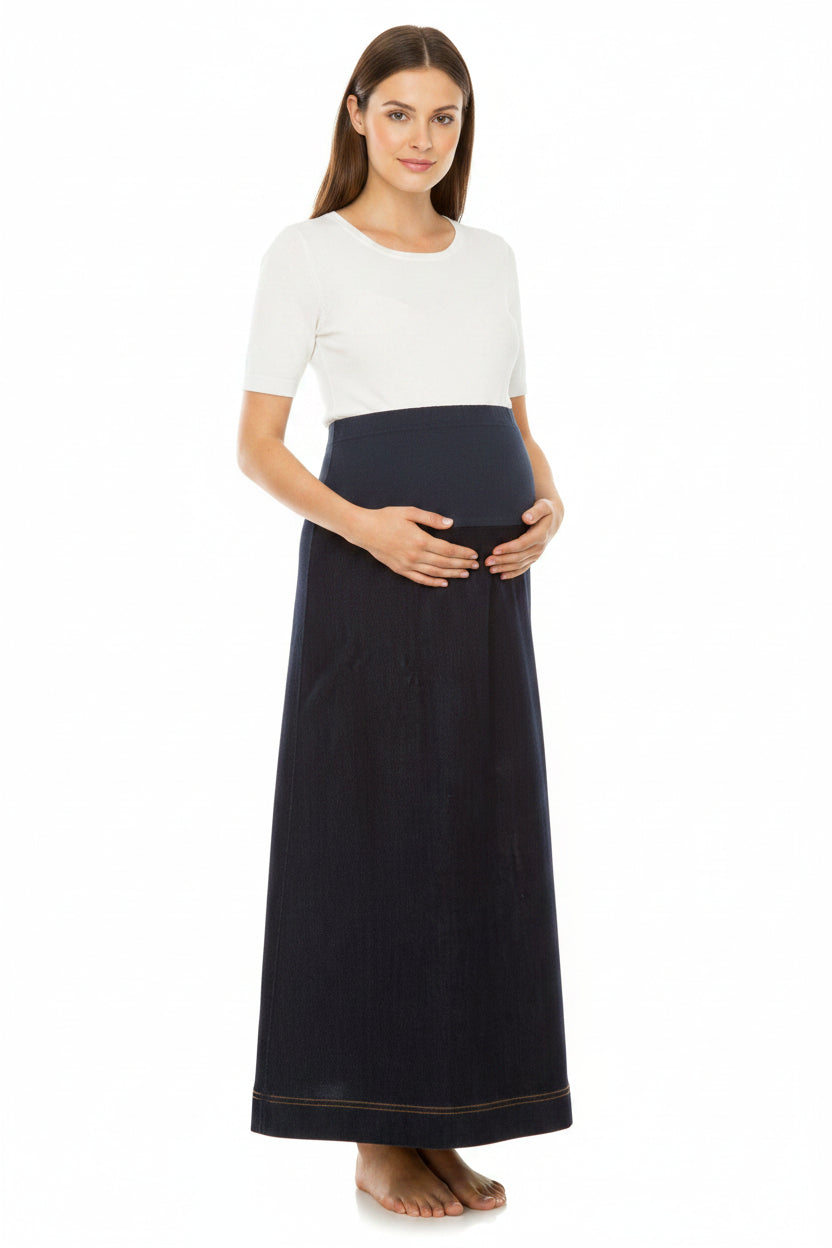 Maternity Skirt A-line Denim Blue