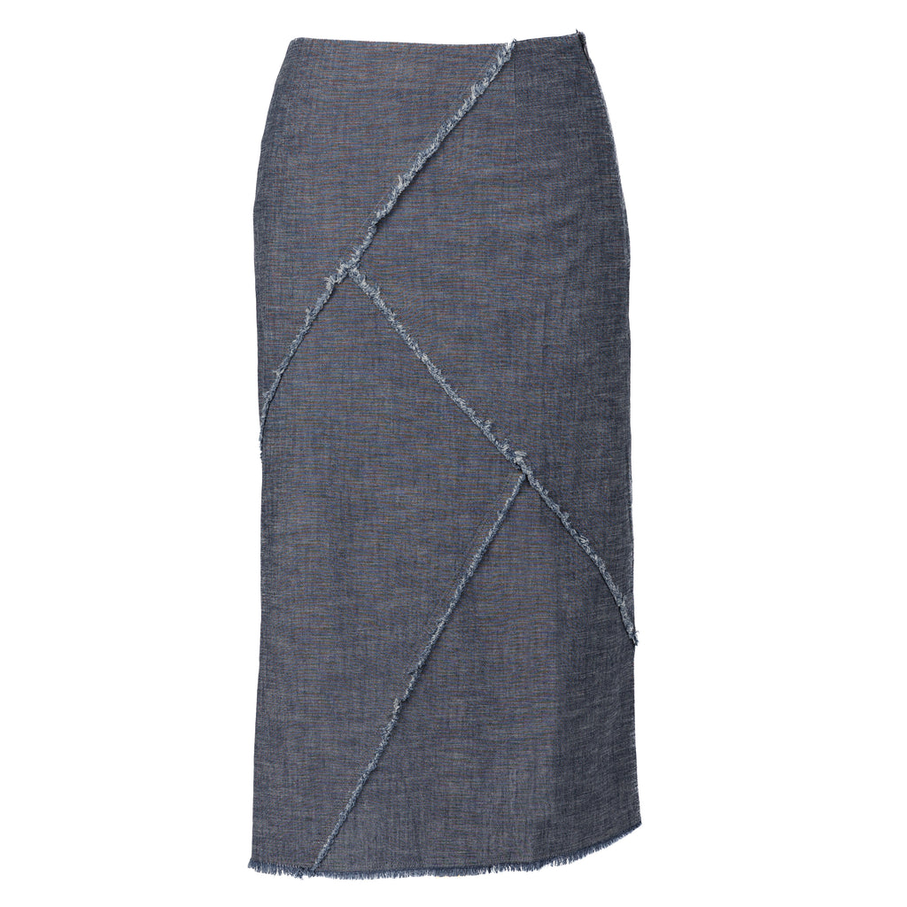 Patched & Fringed Gray-Blue Skirt