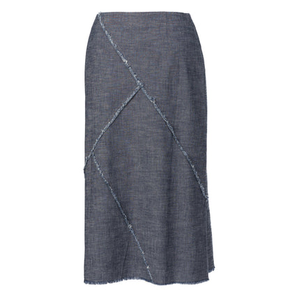 Patched & Fringed Gray-Blue Skirt