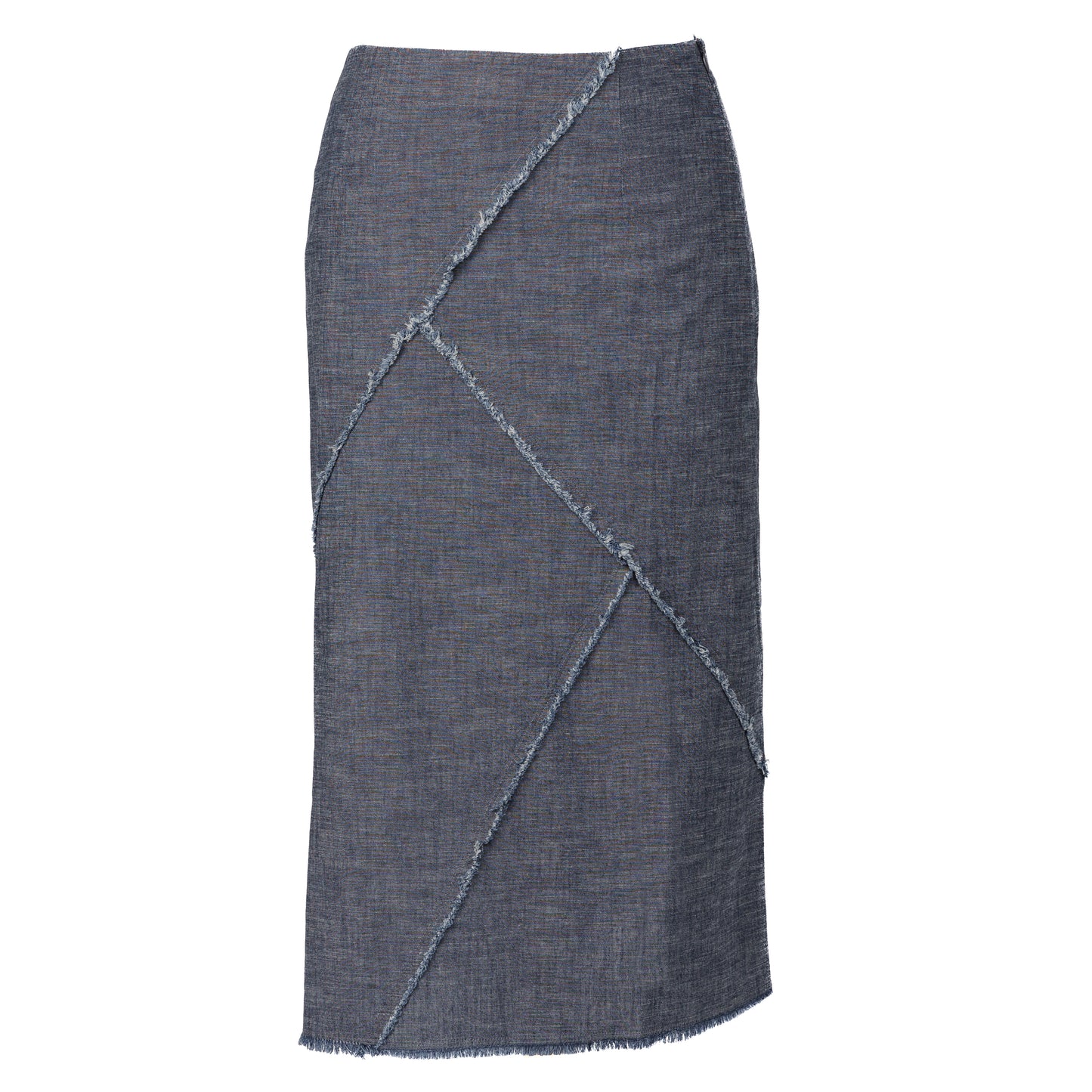 Patched & Fringed Skirt Gray-Blue