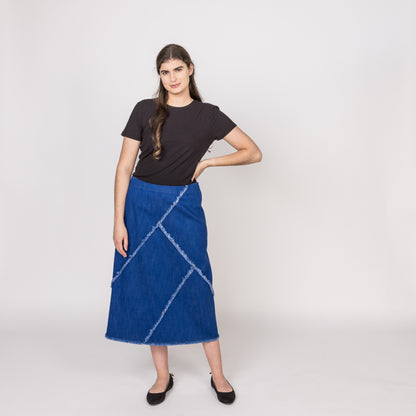 Patched & Fringed Sapphire Skirt