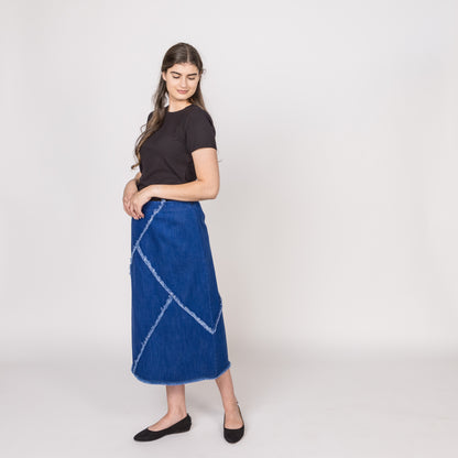 Patched & Fringed Sapphire Skirt