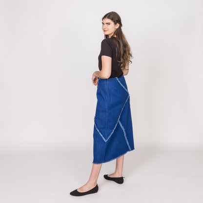 Patched & Fringed Sapphire Skirt