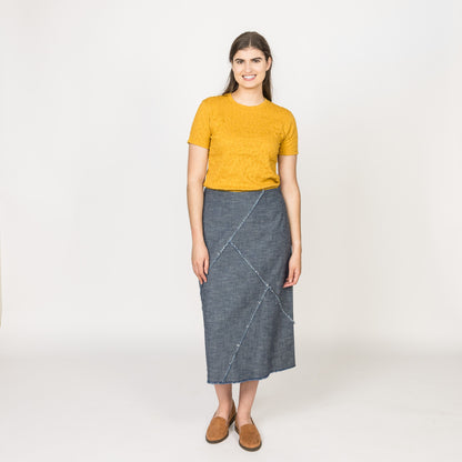 Patched & Fringed Gray-Blue Skirt