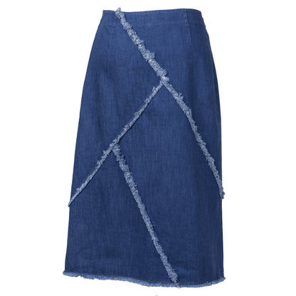 Patched & Fringed Sapphire Skirt