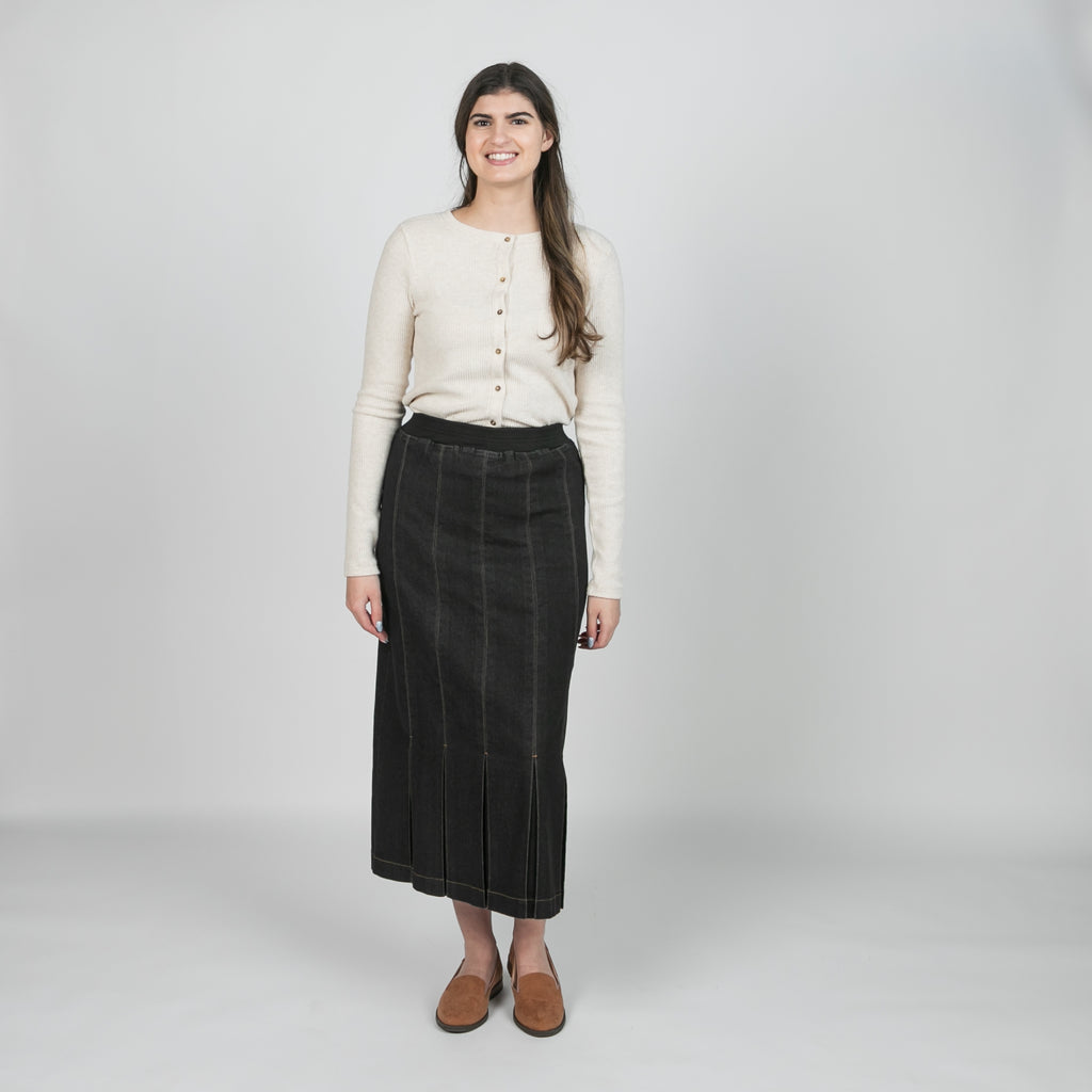 Denim Skirt Pleated Panel Black