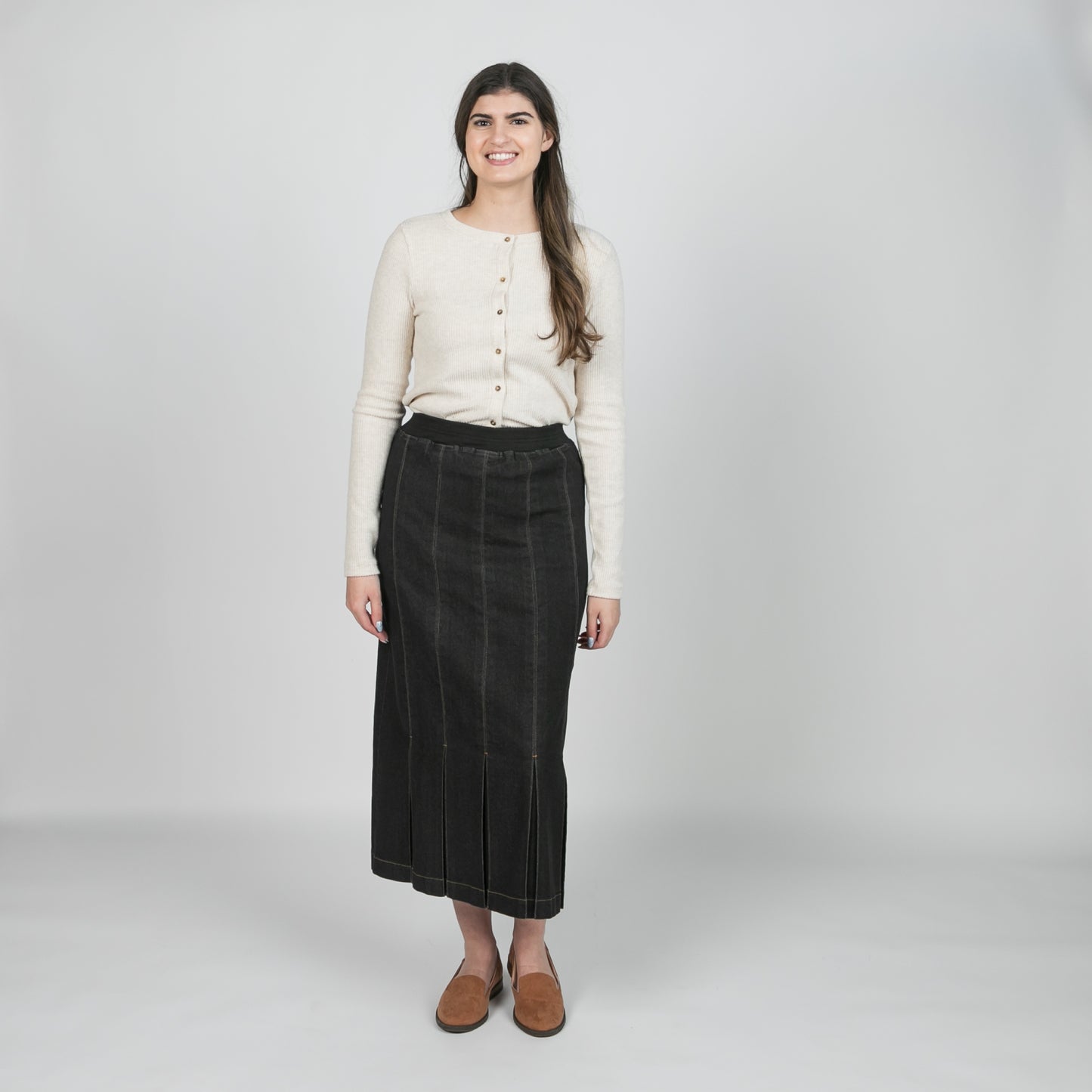 Denim Skirt Pleated Panel Black