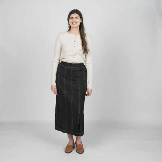 Denim Skirt Pleated Panel Black