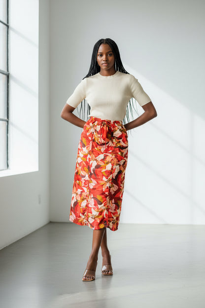 Ruched Skirt Bold Floral