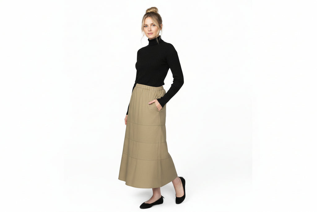 Tiered Khaki Skirt with Pockets