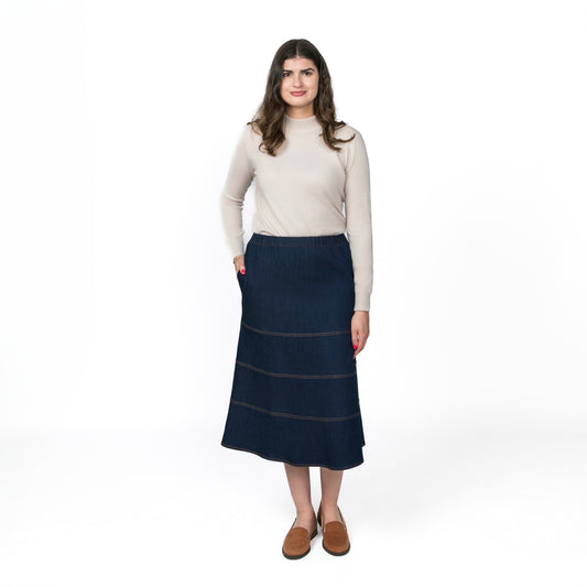 Tiered Denim Skirt with Pockets