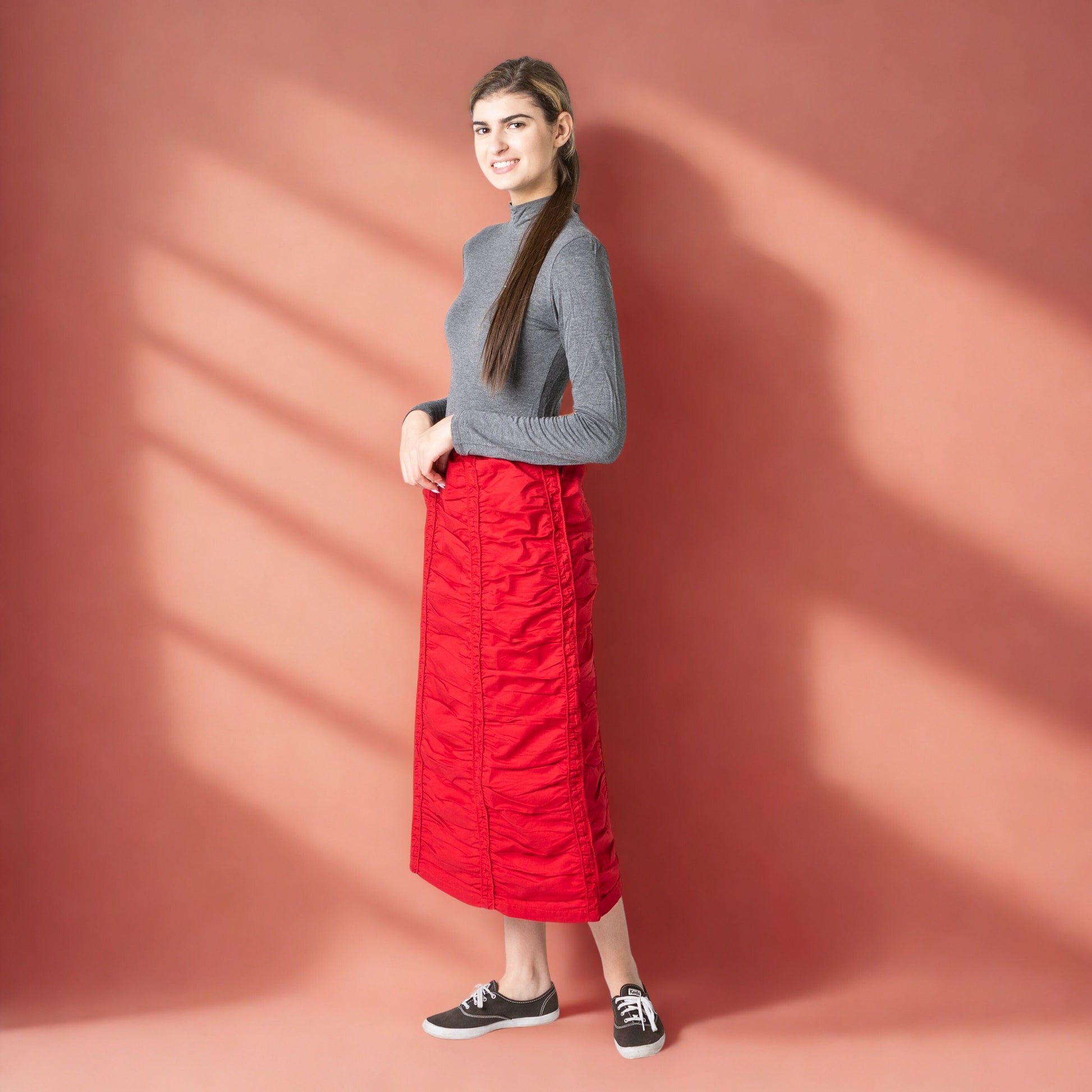 Shirred Red Skirt