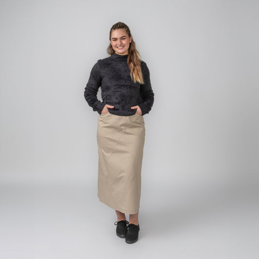 Diamond Seams Khaki Pull On Skirt