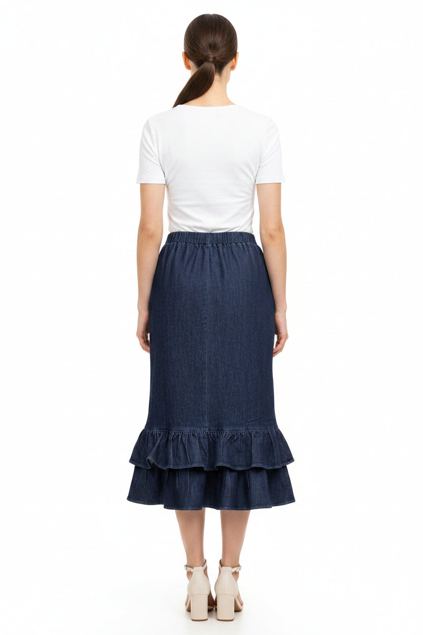 Double Ruffle Skirt Denim Blue