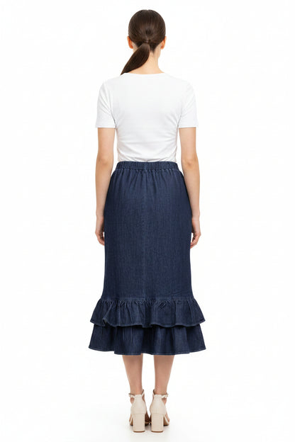 Double Ruffle Skirt Denim Blue