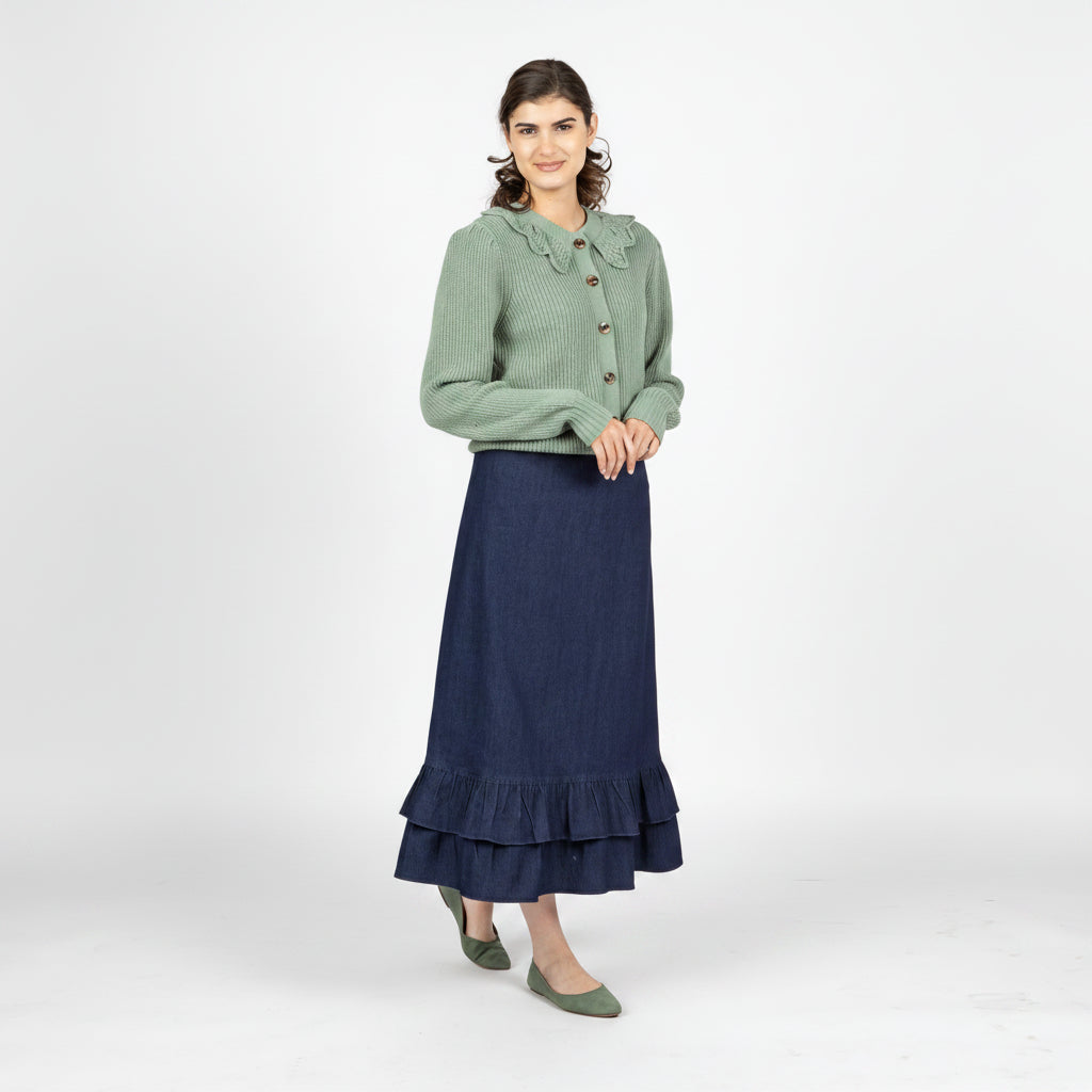 Double Ruffle Skirt Denim Blue