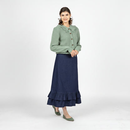 Double Ruffle Skirt Denim Blue