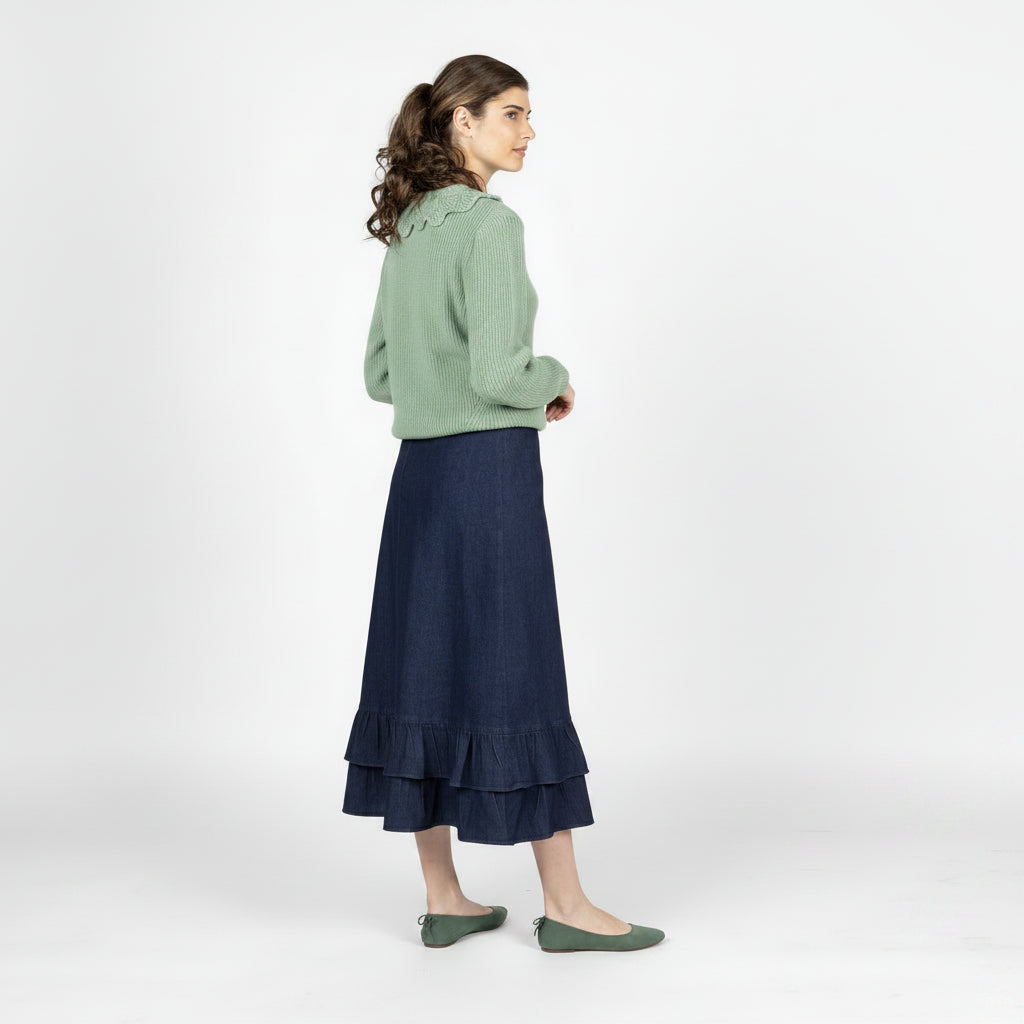 Double Ruffle Skirt Denim Blue
