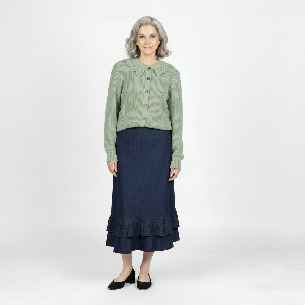 Double Ruffle Skirt Denim Blue