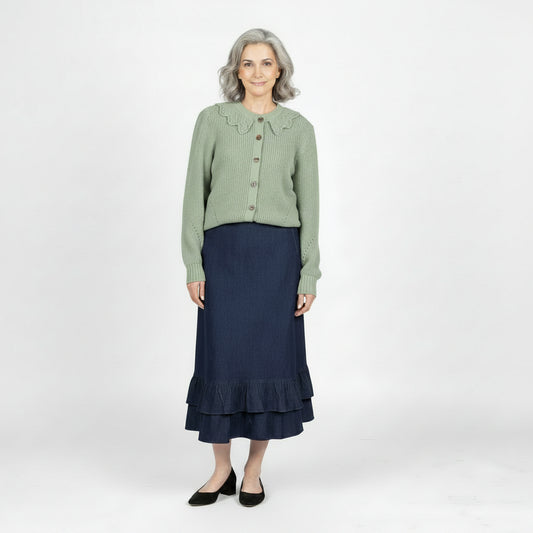 Double Ruffle Skirt Denim Blue
