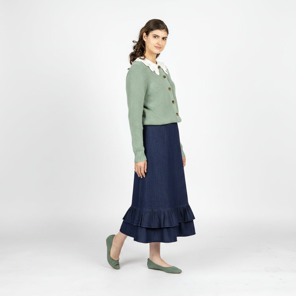 Double Ruffle Skirt Denim Blue