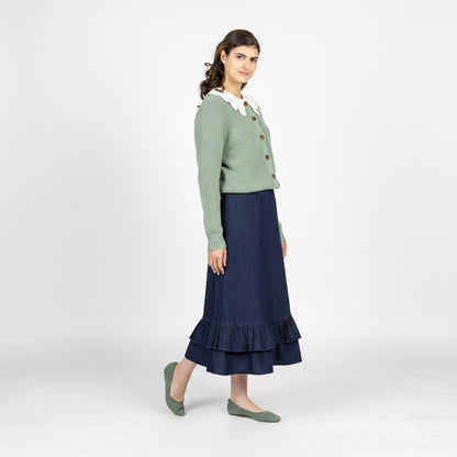 Double Ruffle Skirt Denim Blue