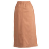 This modest long rose colored twill skirt is not only feminine but also comfortable and functional.